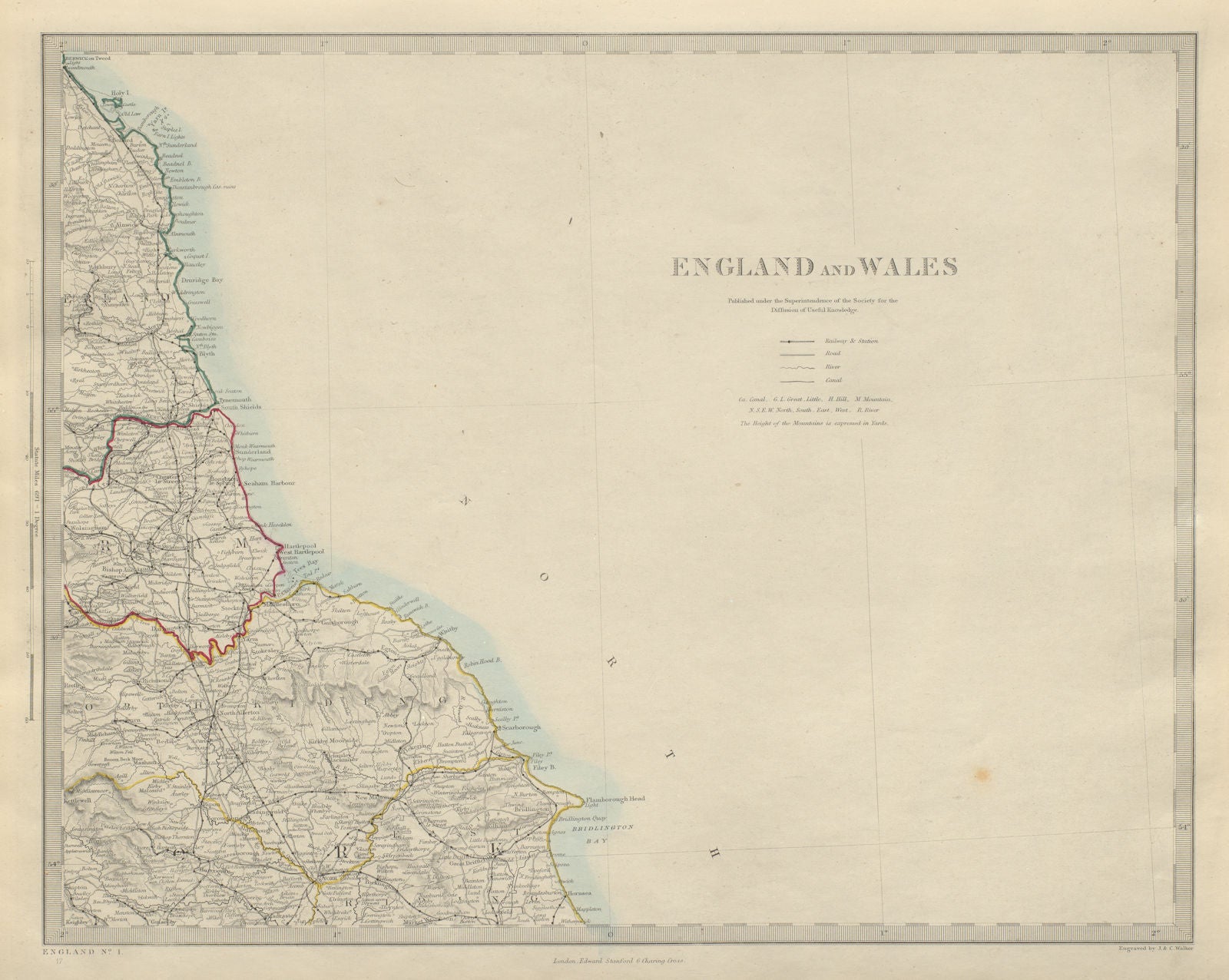 NORTH EAST ENGLAND Coast. North York Moors. Yorkshire Durham &c. SDUK 1874 map